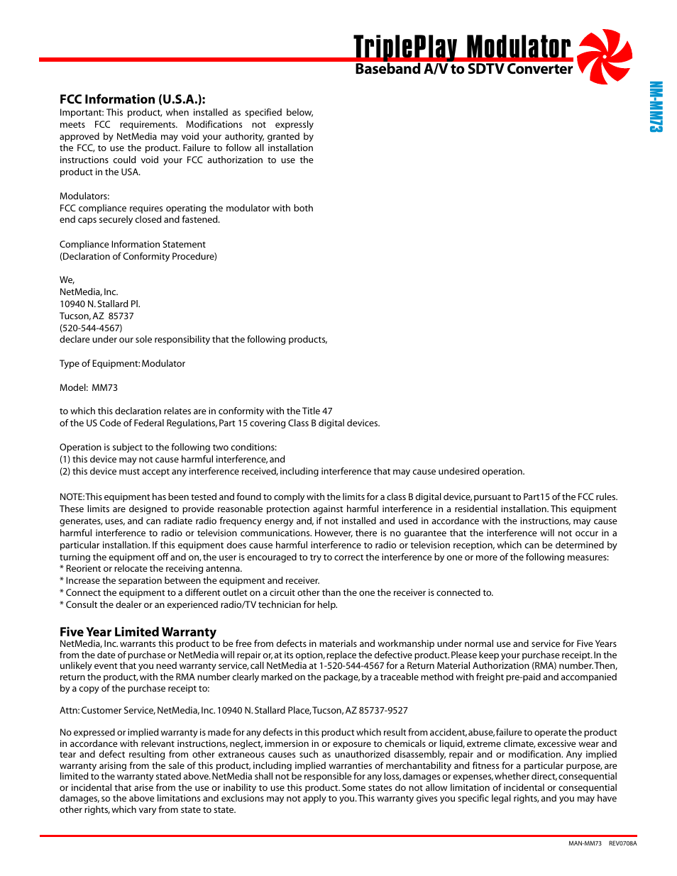 Tripleplay modulator | NetMedia MM73 User Manual | Page 3 / 4