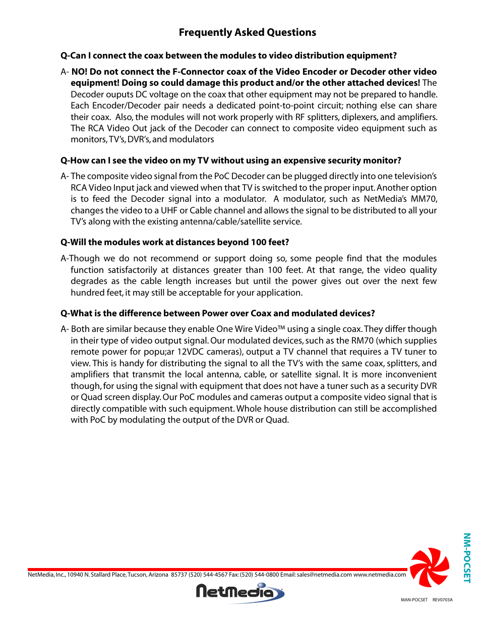 Frequently asked questions | NetMedia POCSET User Manual | Page 4 / 4