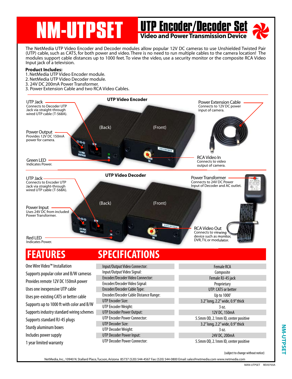 NetMedia UTPSET User Manual | 4 pages