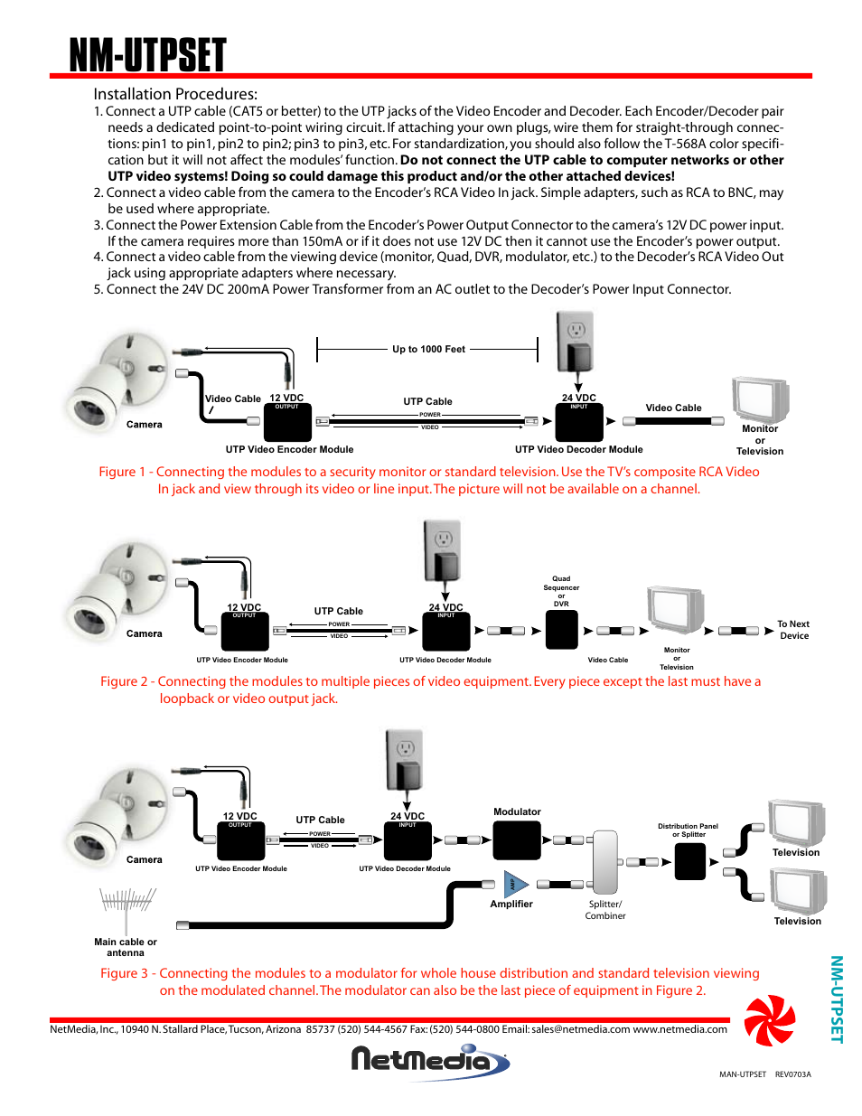 Nm-utpset, Installation procedures | NetMedia UTPSET User Manual | Page 2 / 4