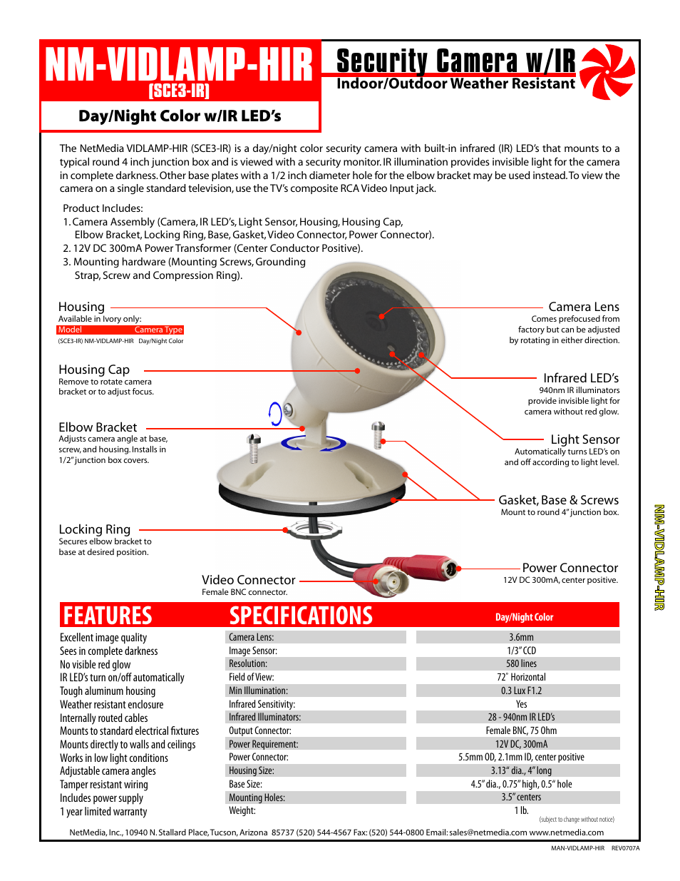 NetMedia VIDLAMP-HIR User Manual | 4 pages