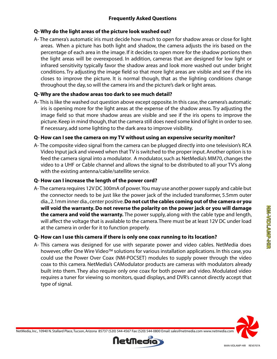 NetMedia VIDLAMP-HIR User Manual | Page 4 / 4
