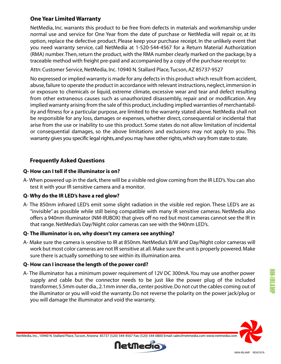 Nm-irlamp | NetMedia IRLAMP User Manual | Page 2 / 2