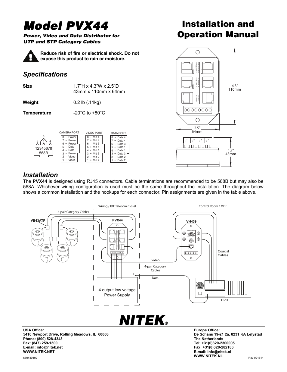 Nitek PVX44 User Manual | 1 page