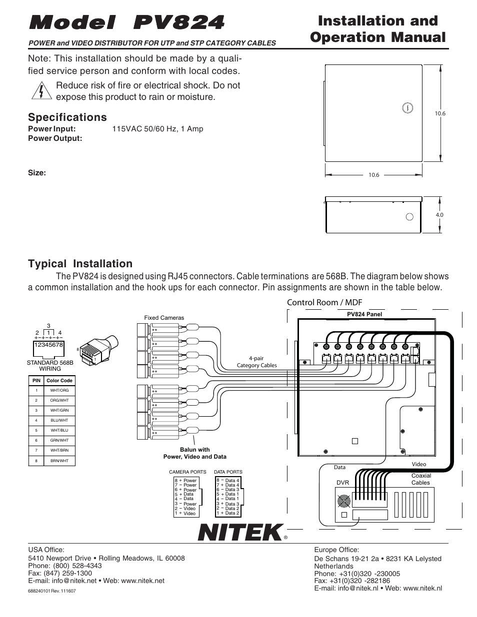 Nitek PV824 User Manual | 2 pages
