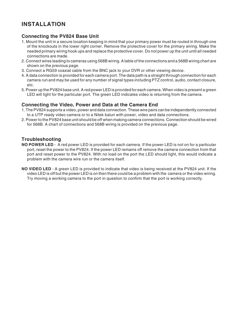 Installation | Nitek PV824 User Manual | Page 2 / 2