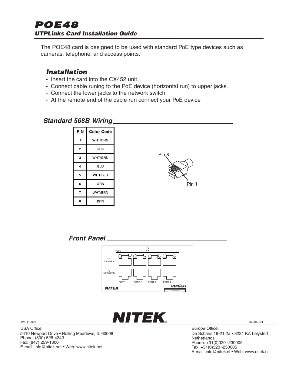 Nitek POE48 User Manual | 1 page
