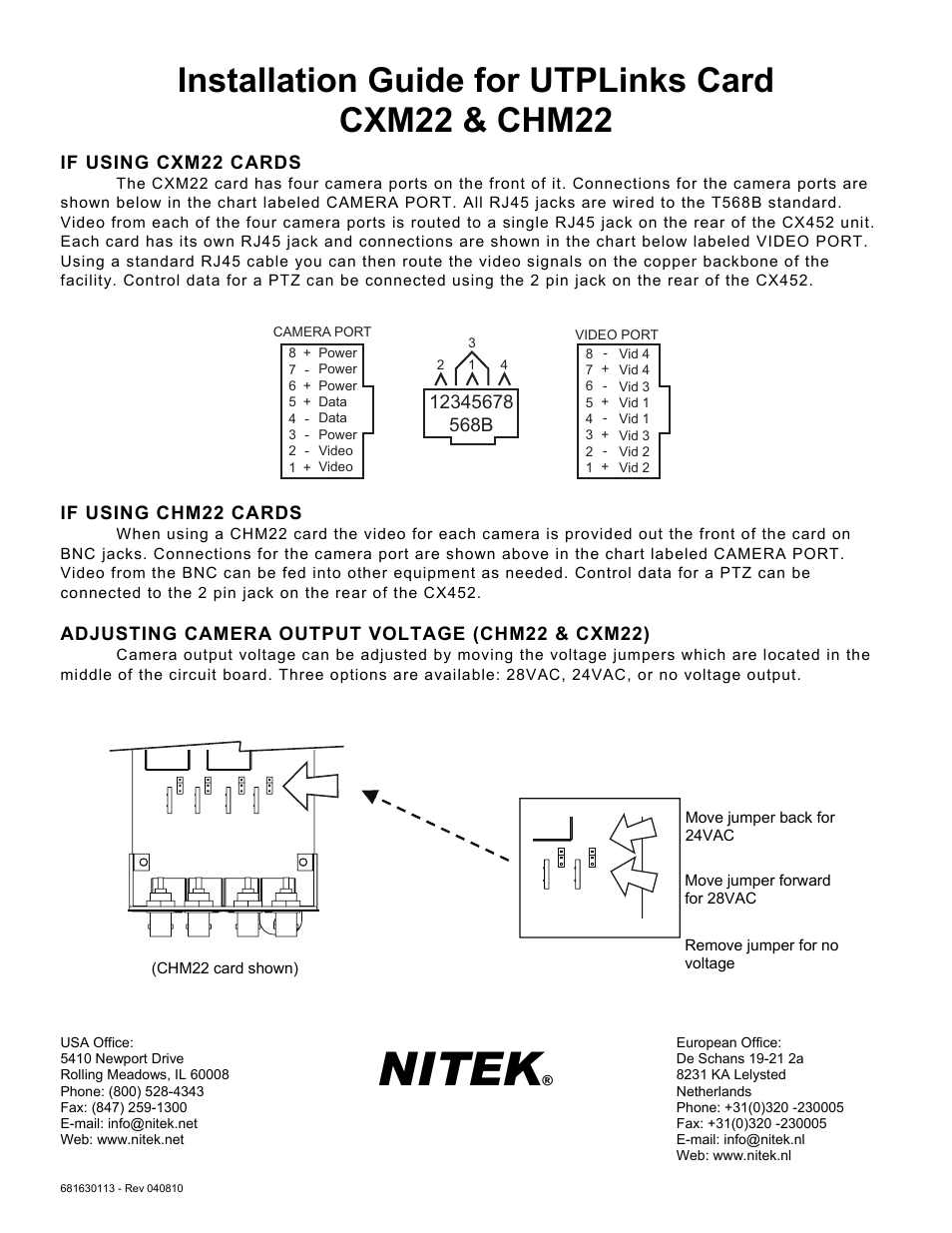 Nitek CHM22 User Manual | 1 page