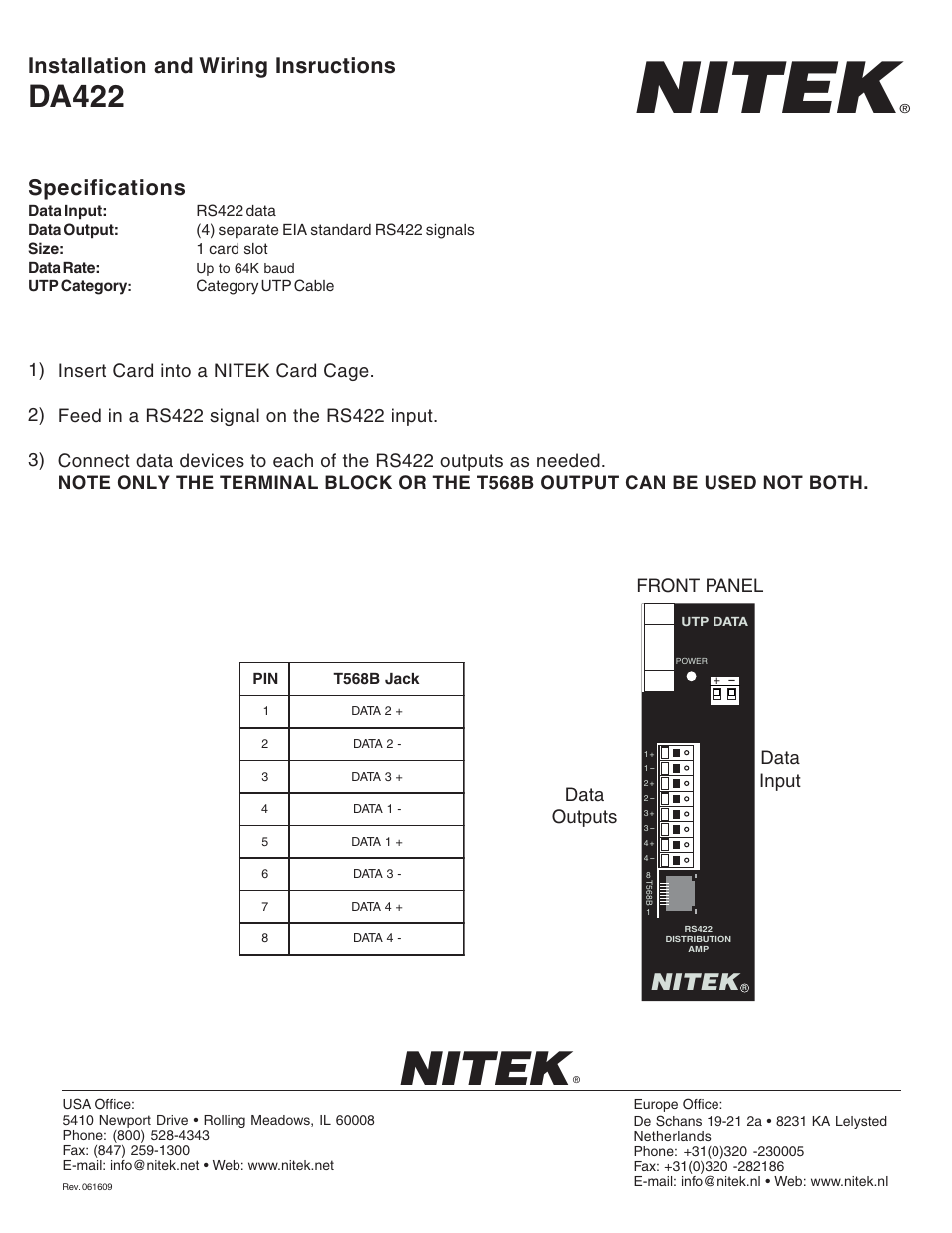 Nitek DA422 User Manual | 1 page