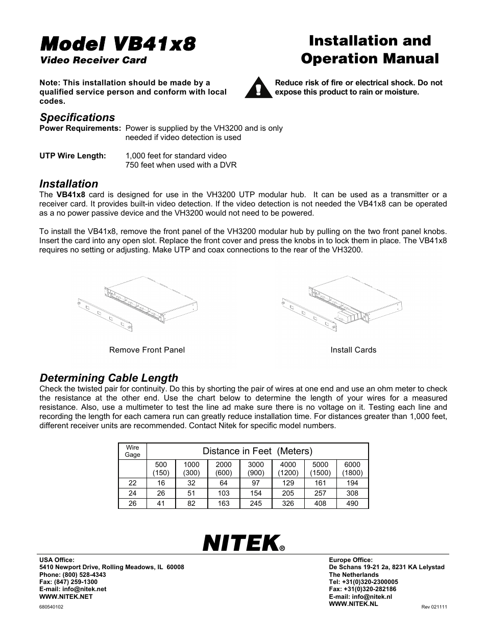 Nitek VB41x8 User Manual | 1 page