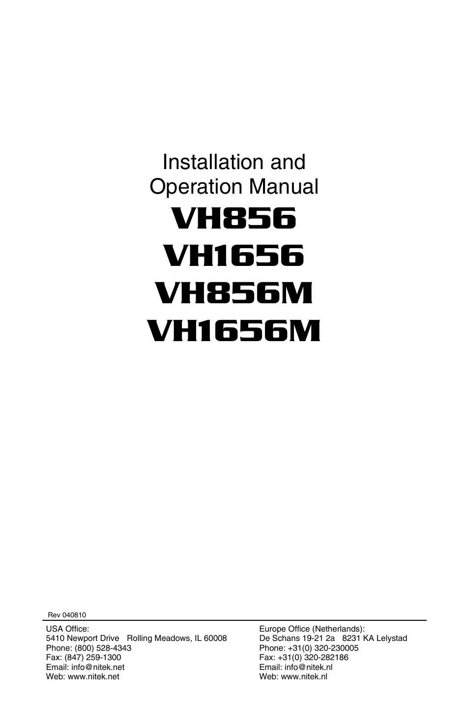 Nitek VH856M User Manual | 4 pages