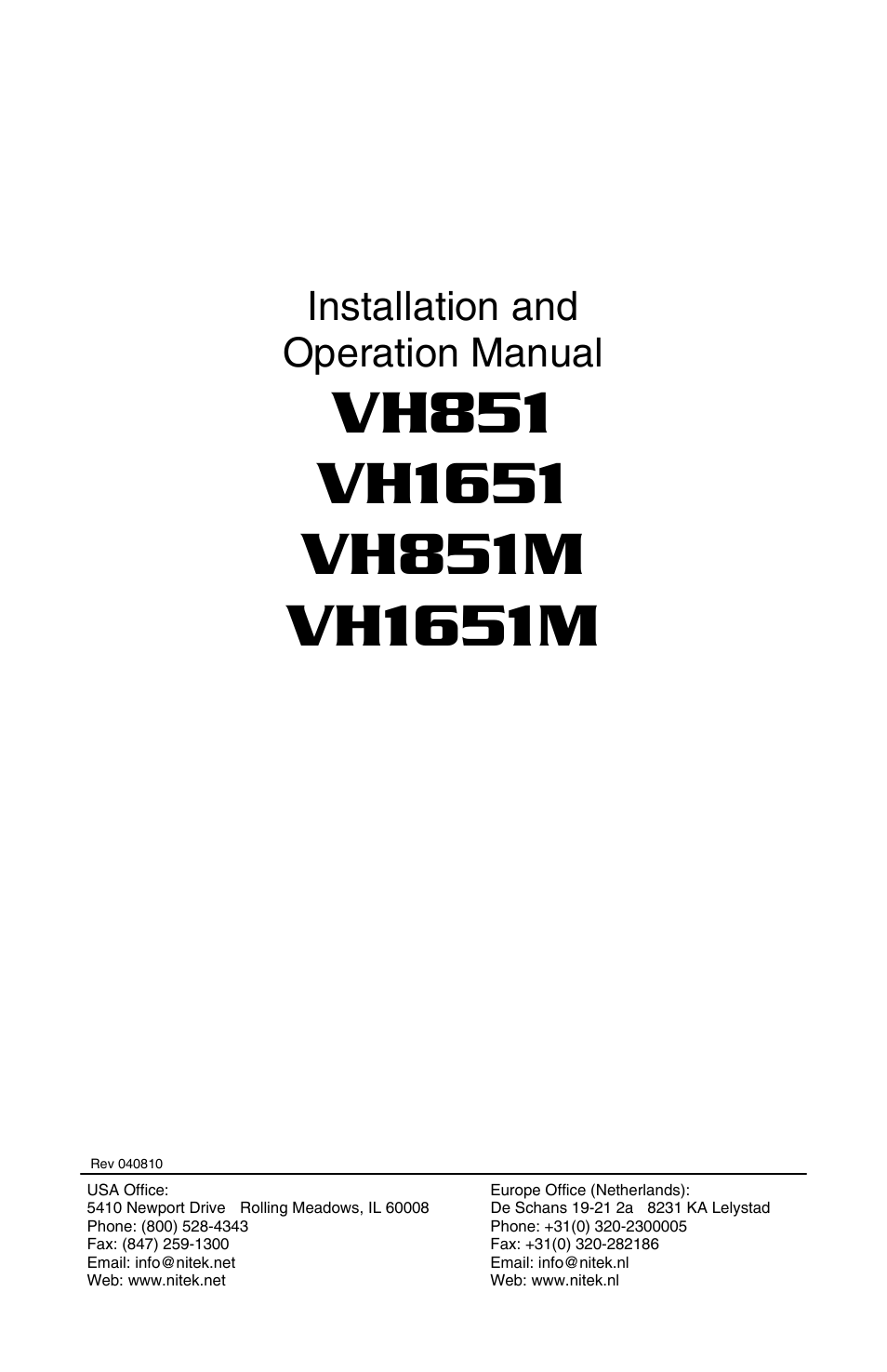 Nitek VH1651 User Manual | 4 pages
