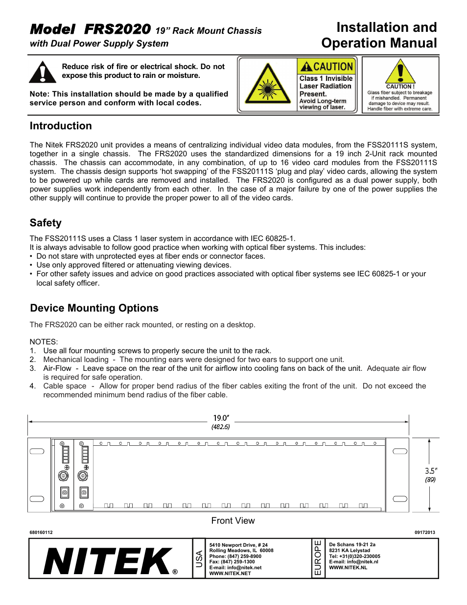 Nitek FRS2020 User Manual | 2 pages