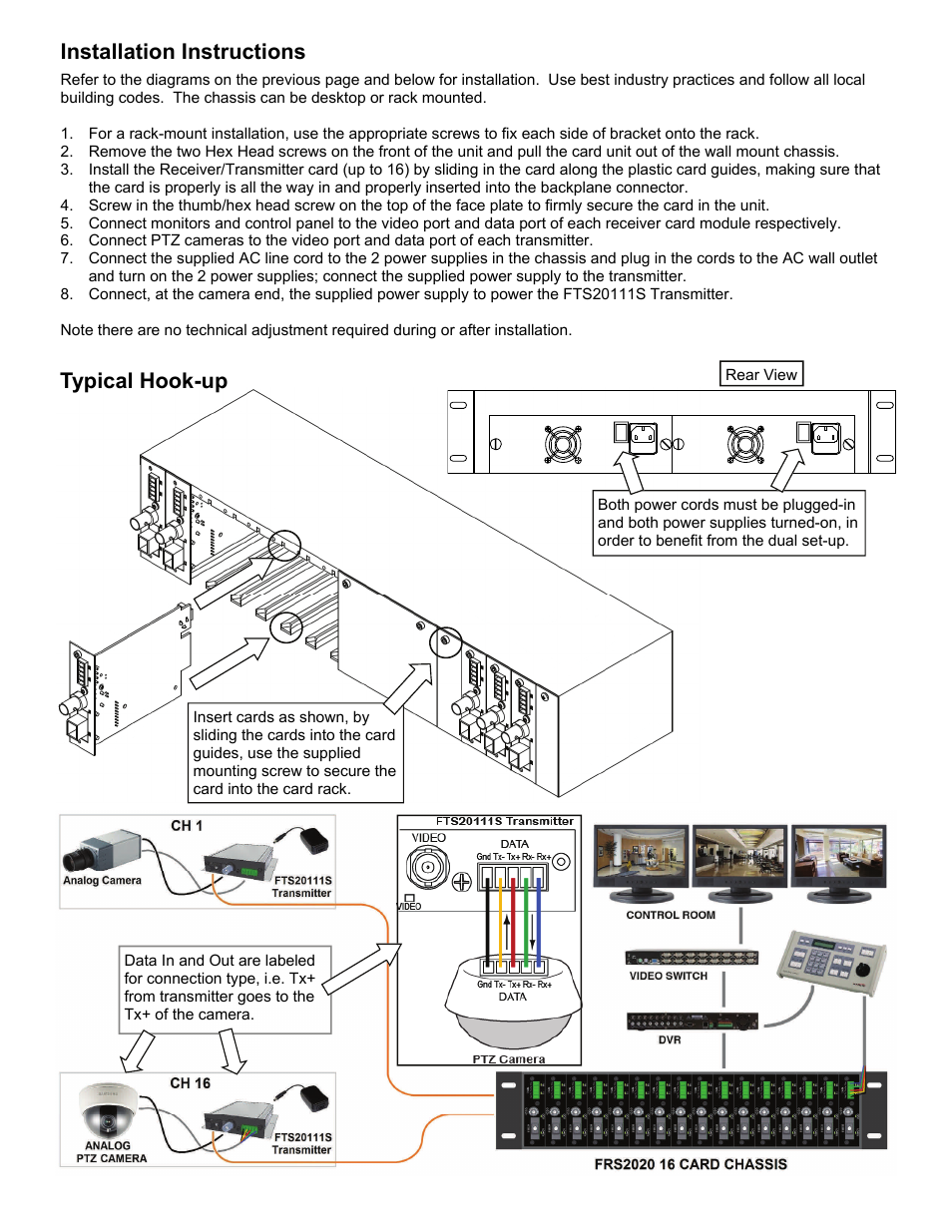 Installation instructions, Typical hook-up | Nitek FRS2020 User Manual | Page 2 / 2