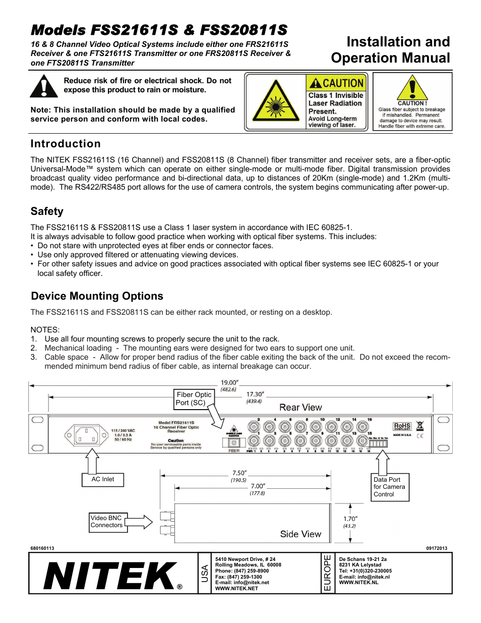 Nitek FSS20811S User Manual | 3 pages