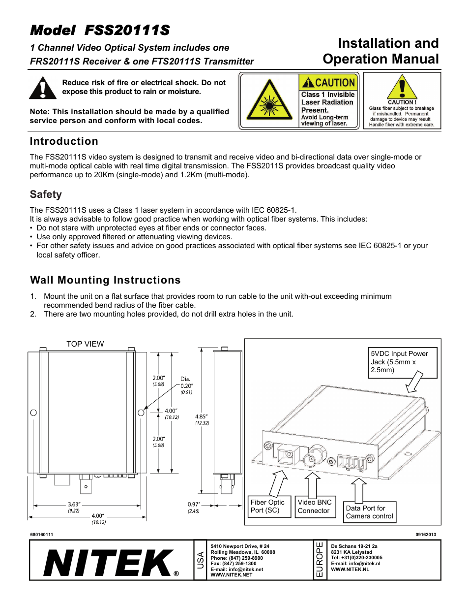Nitek FSS20111S User Manual | 2 pages