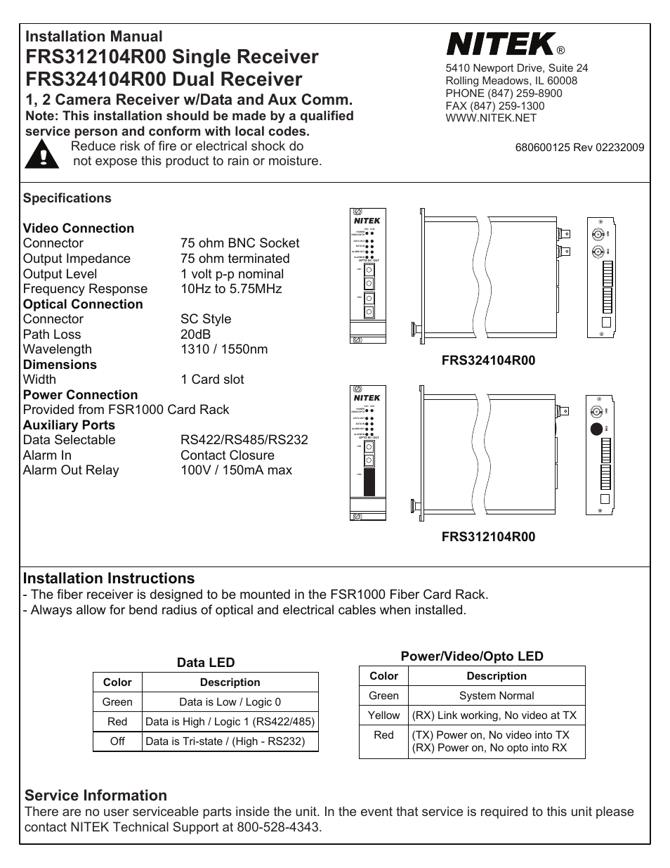 Nitek FRS324104R00 User Manual | 2 pages