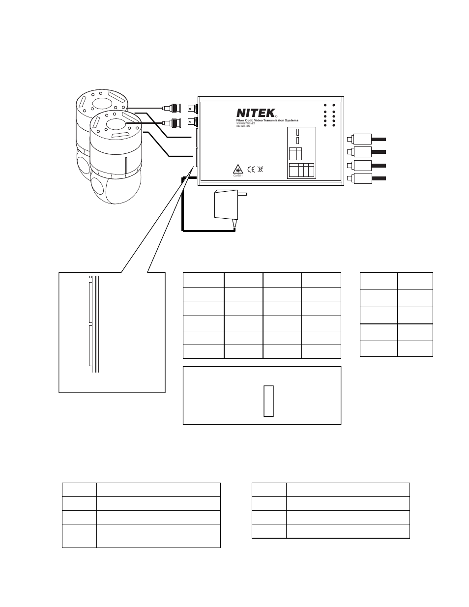 Nitek, Data connections, Alarm connections | Rear panel data connections, Power/video/opto led, Data led, Set data format with internal switch, Aux comm in / out depending on switch setting, Video in, Connect incoming fiber using sc connectors | Nitek FTS324104S00 User Manual | Page 2 / 2
