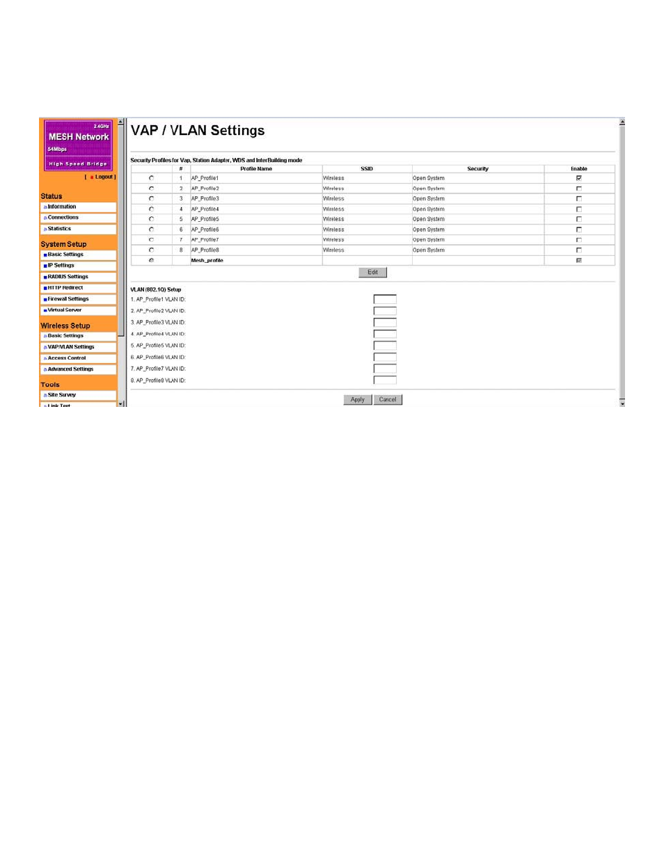 Vap/vlan settings / 802.1q vlan setup in ap mode | Nitek MNG6448 User Manual | Page 17 / 30