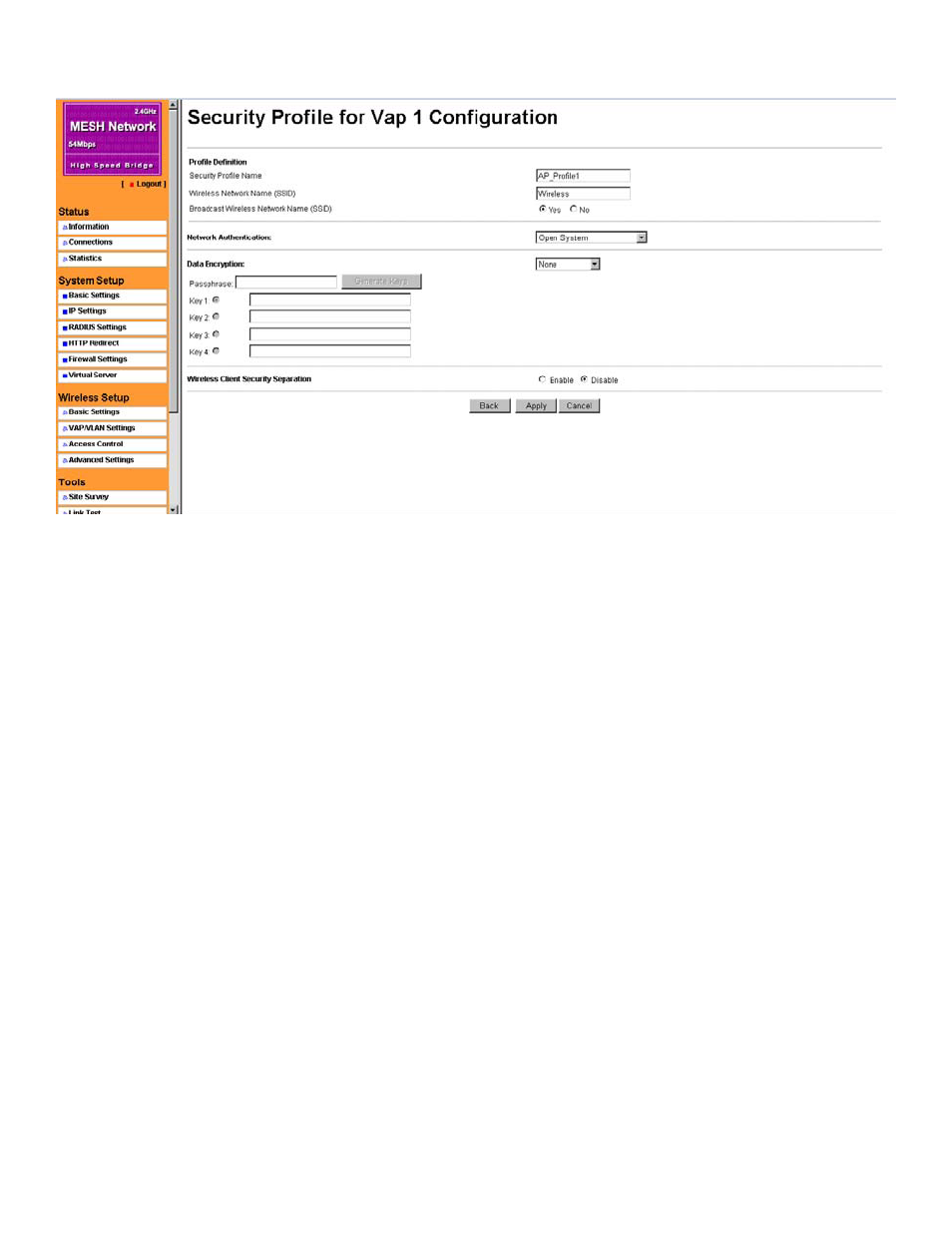 Security profile for vap 1 configuration | Nitek MNG6448 User Manual | Page 18 / 30