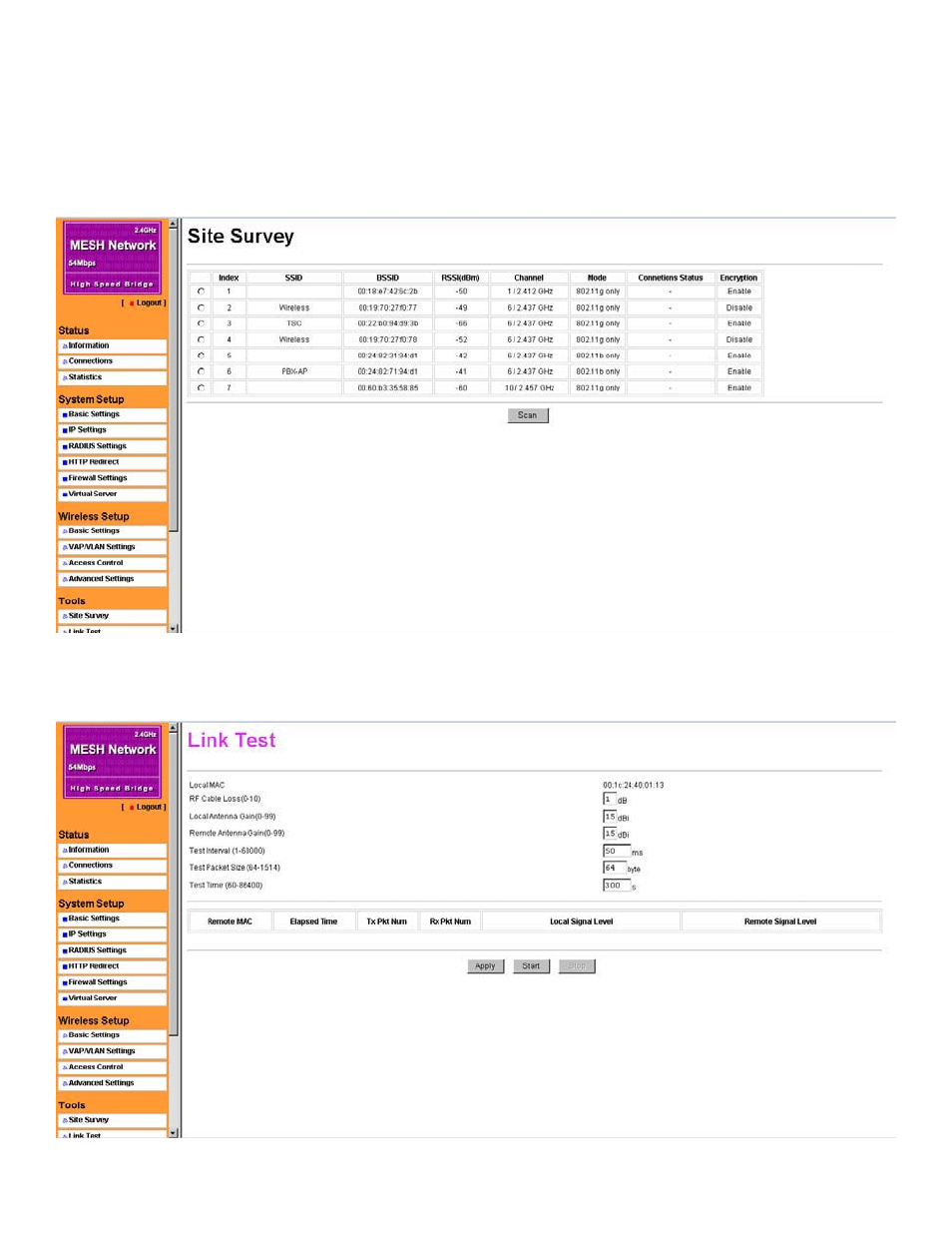 Chapter 5 tools, Site survey, Link test | Nitek MNG6448 User Manual | Page 22 / 30