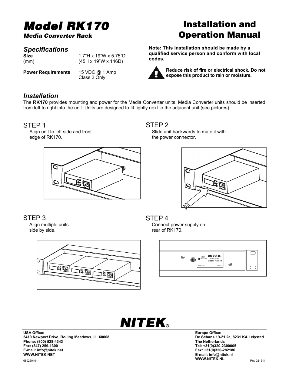 Nitek RK170 User Manual | 1 page