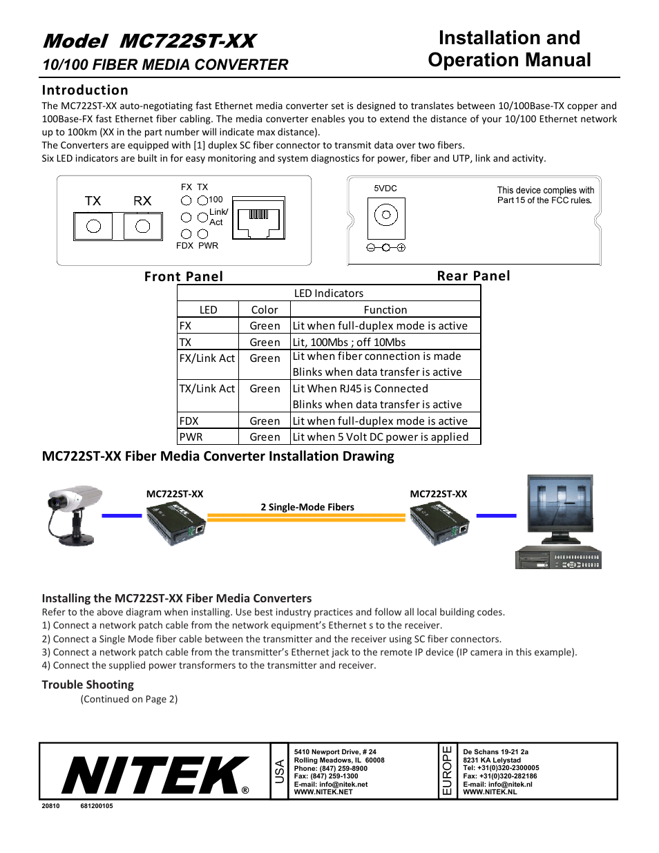 Nitek MC722ST-XX User Manual | 2 pages