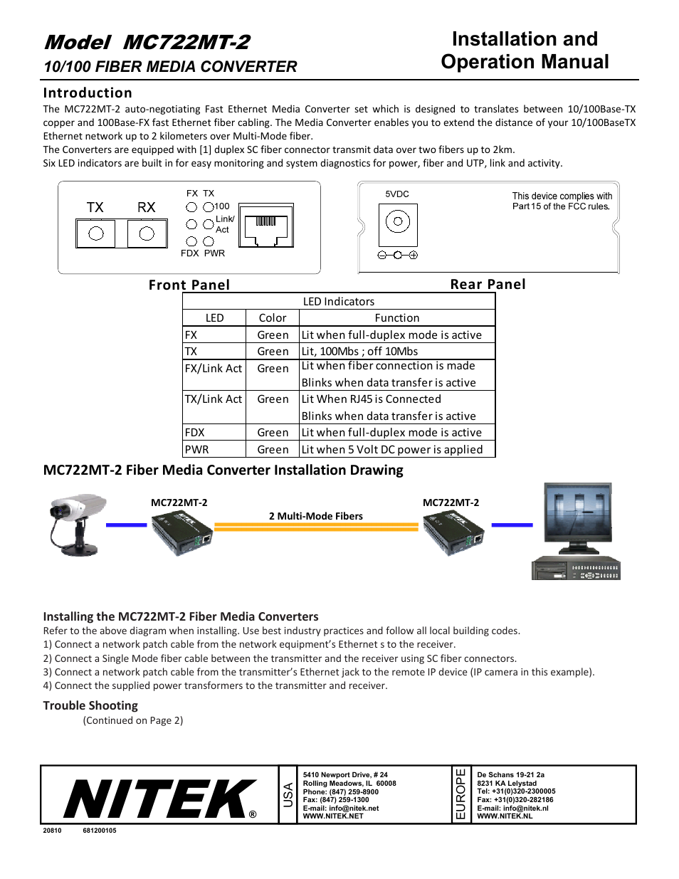 Nitek MC722MT-2 User Manual | 2 pages