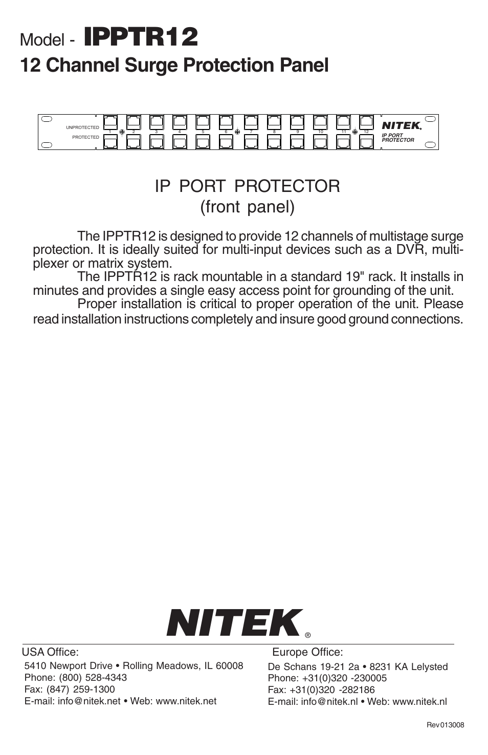 Nitek IPPTR12 User Manual | 2 pages