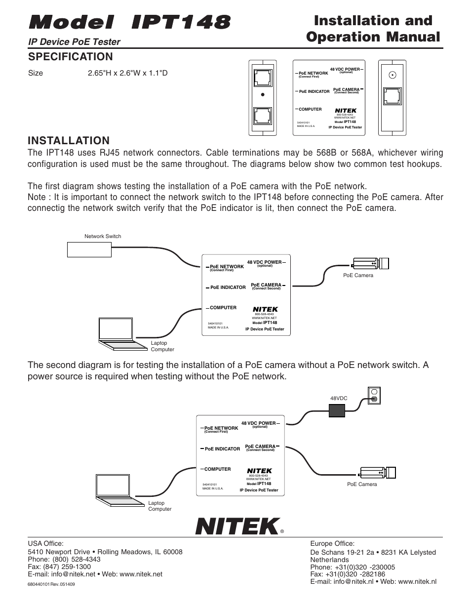 Nitek IPT148 User Manual | 1 page