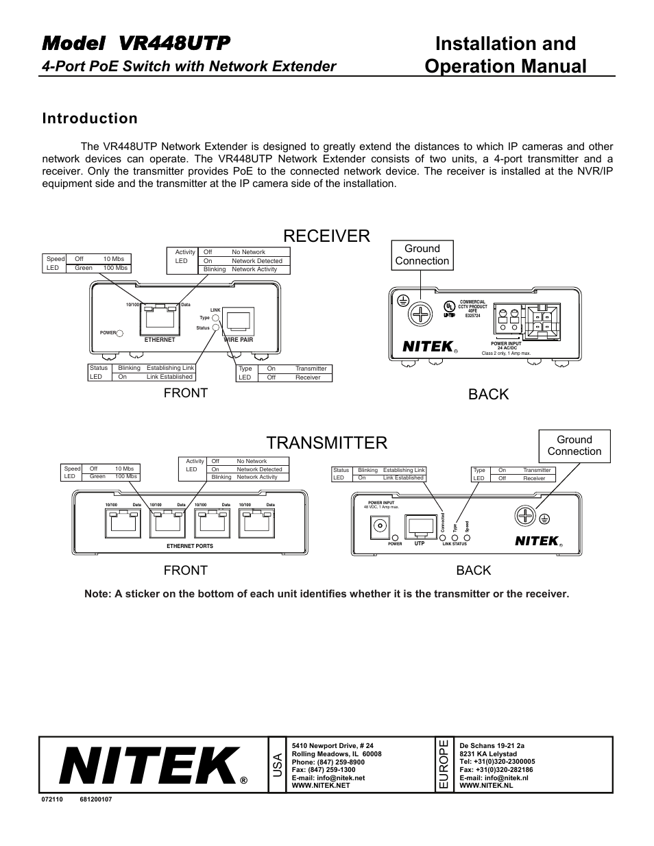 Nitek VR448UTP User Manual | 2 pages