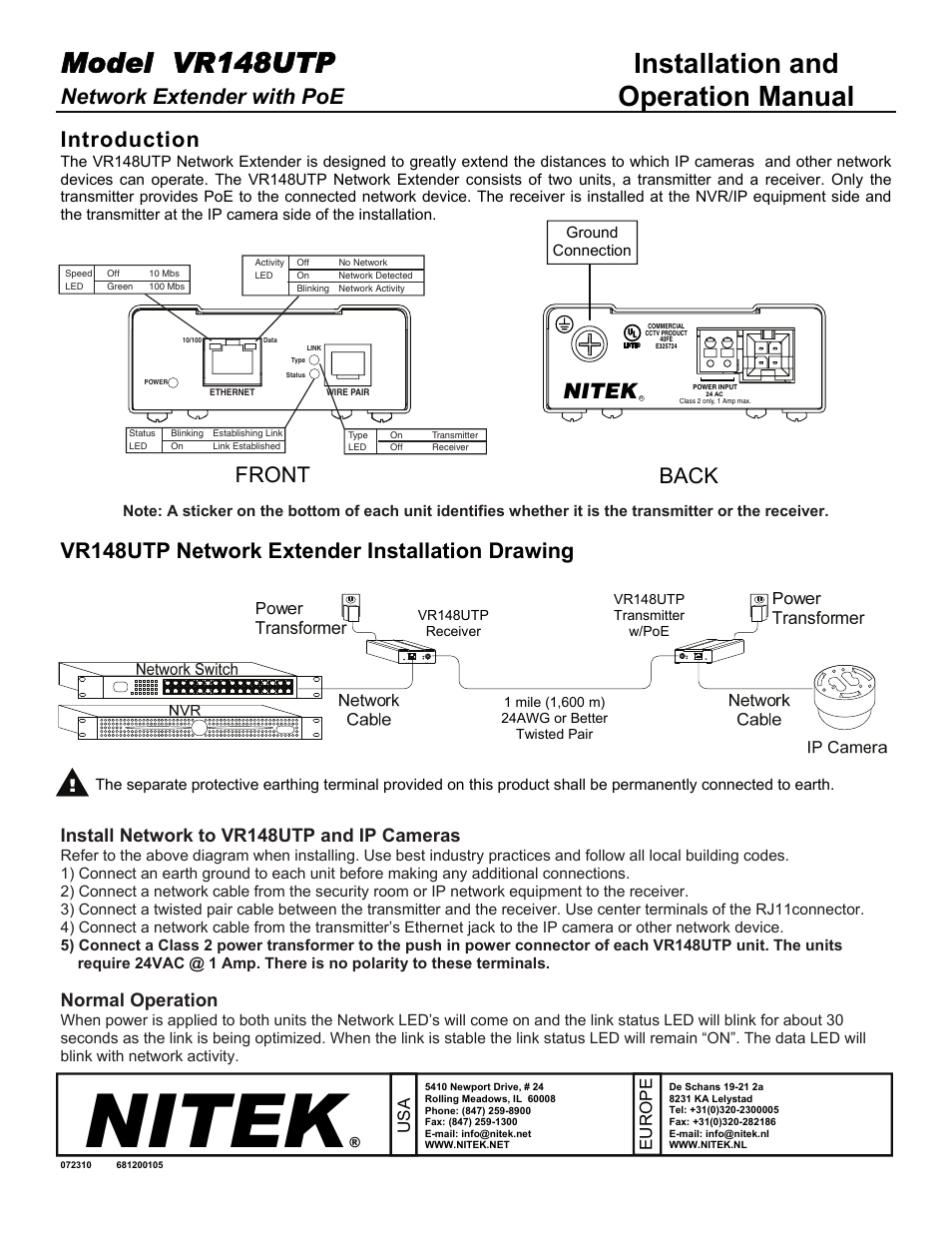 Nitek VR148UTP User Manual | 2 pages