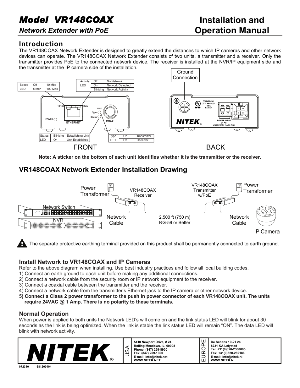 Nitek VR148COAX User Manual | 2 pages