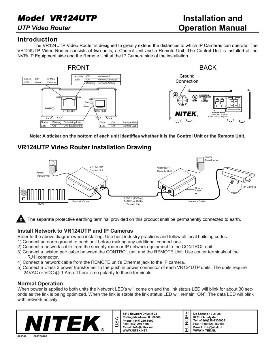 Nitek VR124UTP User Manual | 2 pages