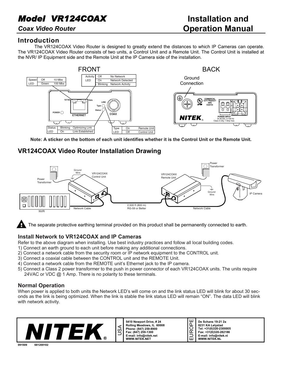 Nitek VR124COAX User Manual | 2 pages