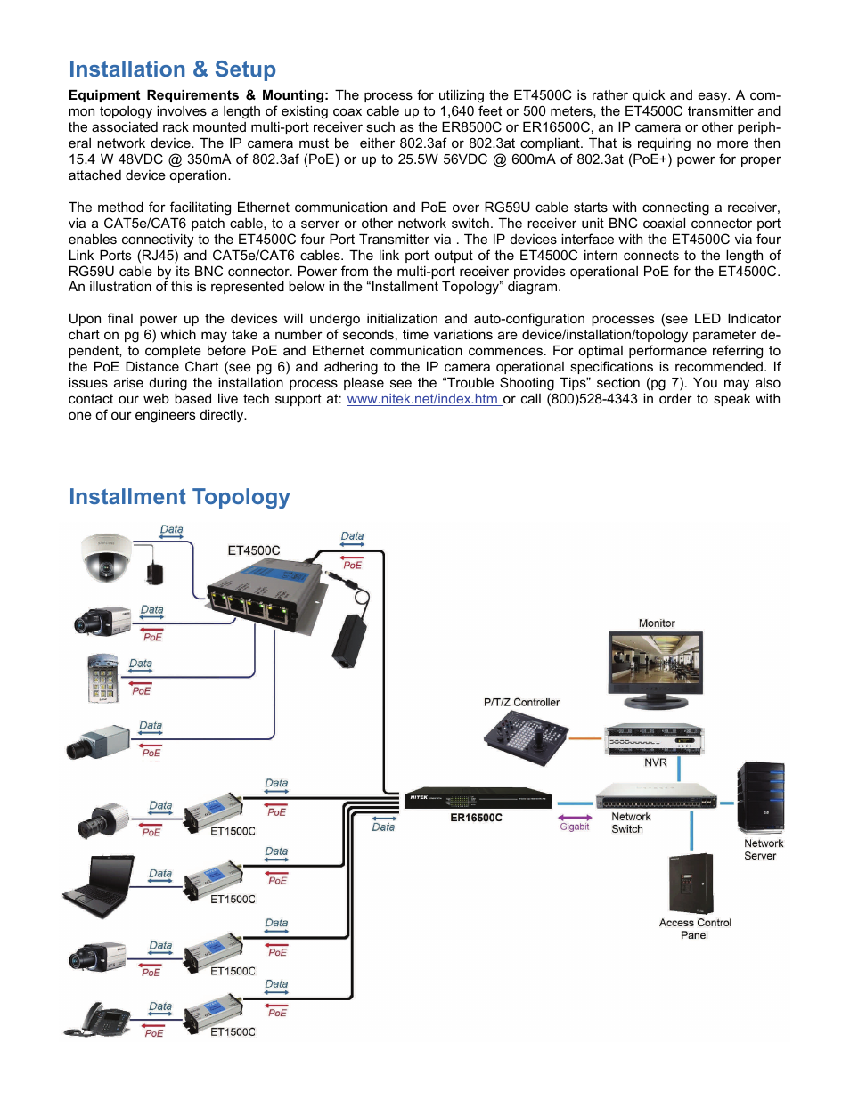 Installation & setup, Installment topology | Nitek ET4500C User Manual | Page 4 / 8