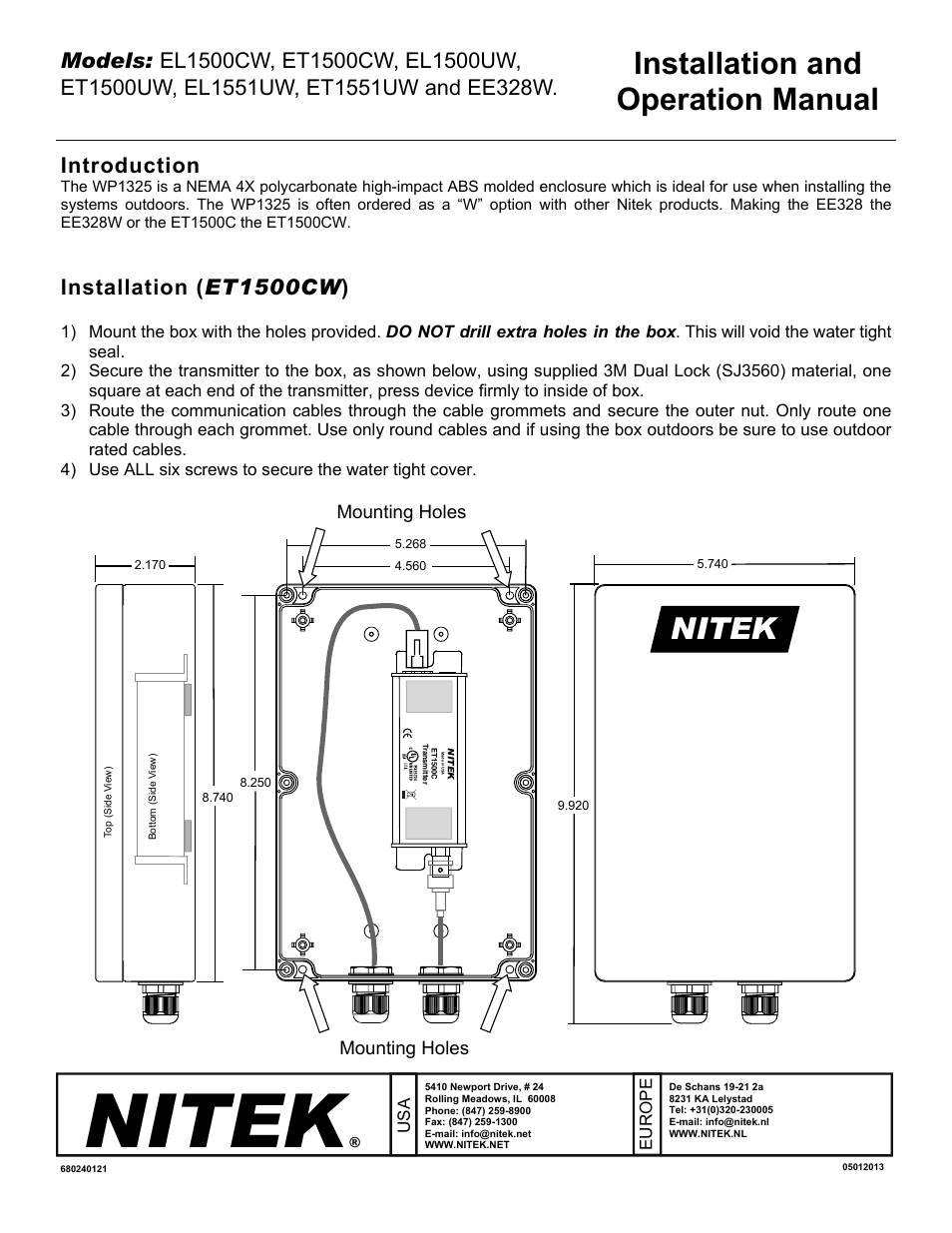 Nitek ET1551UW User Manual | 2 pages