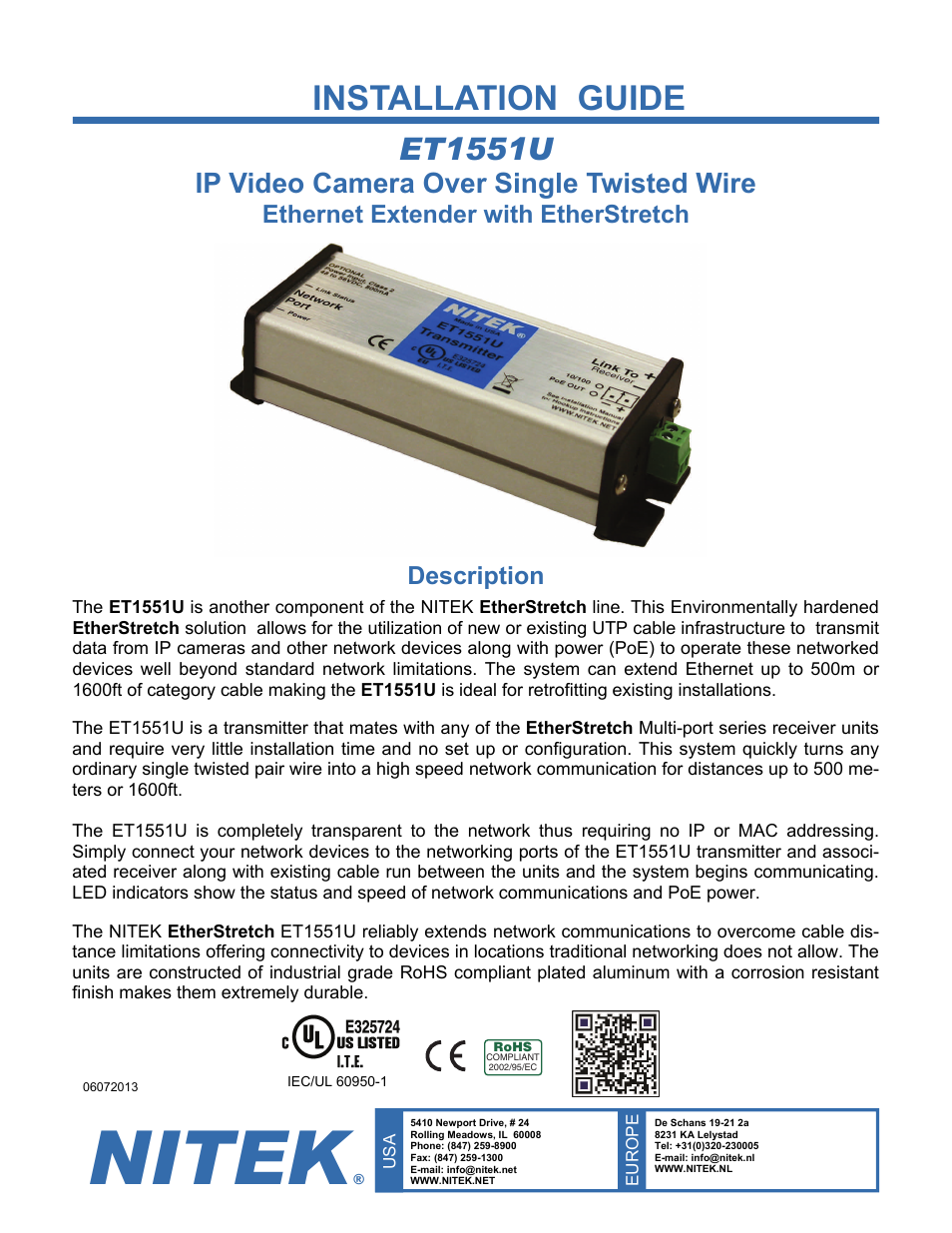Nitek ET1551U User Manual | 8 pages