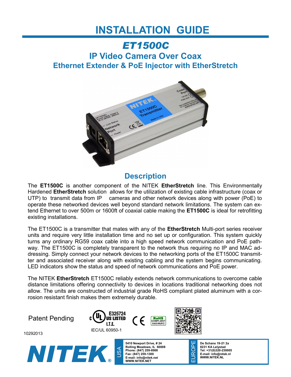 Nitek ET1500C User Manual | 8 pages