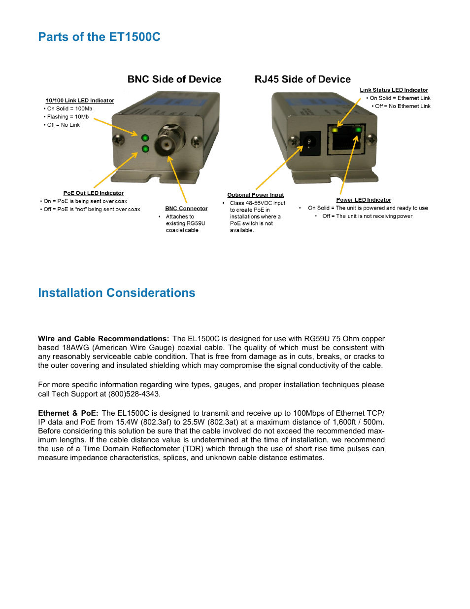Parts of the et1500c installation considerations | Nitek ET1500C User Manual | Page 3 / 8
