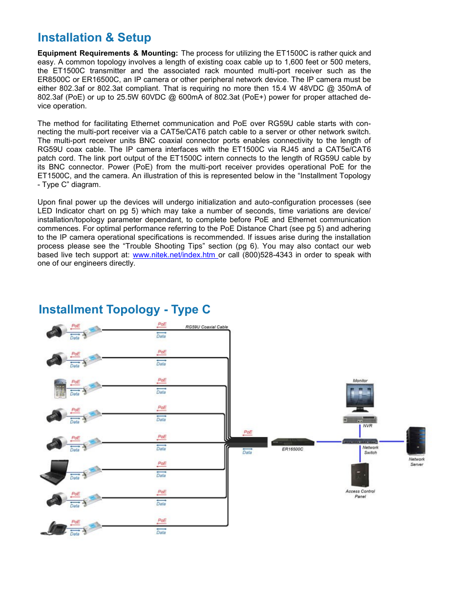 Installation & setup, Installment topology - type c | Nitek ET1500C User Manual | Page 4 / 8