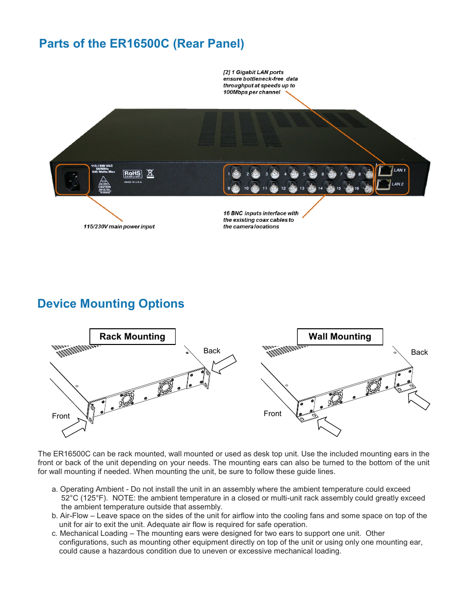 Device mounting options | Nitek ER16500C User Manual | Page 4 / 11