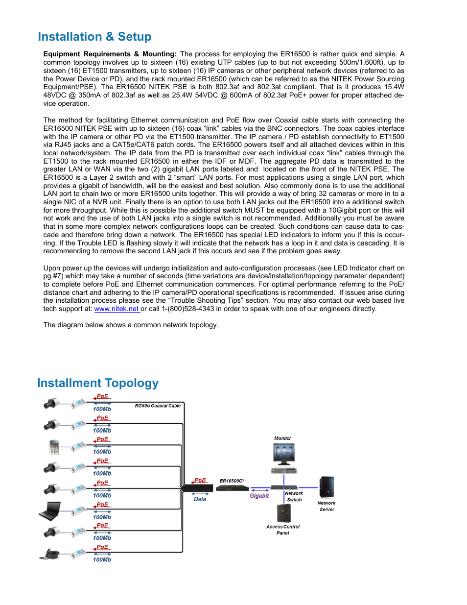 Installation & setup, Installment topology | Nitek ER16500C User Manual | Page 5 / 11
