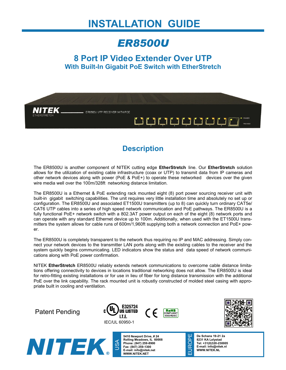 Nitek ER8500U User Manual | 11 pages