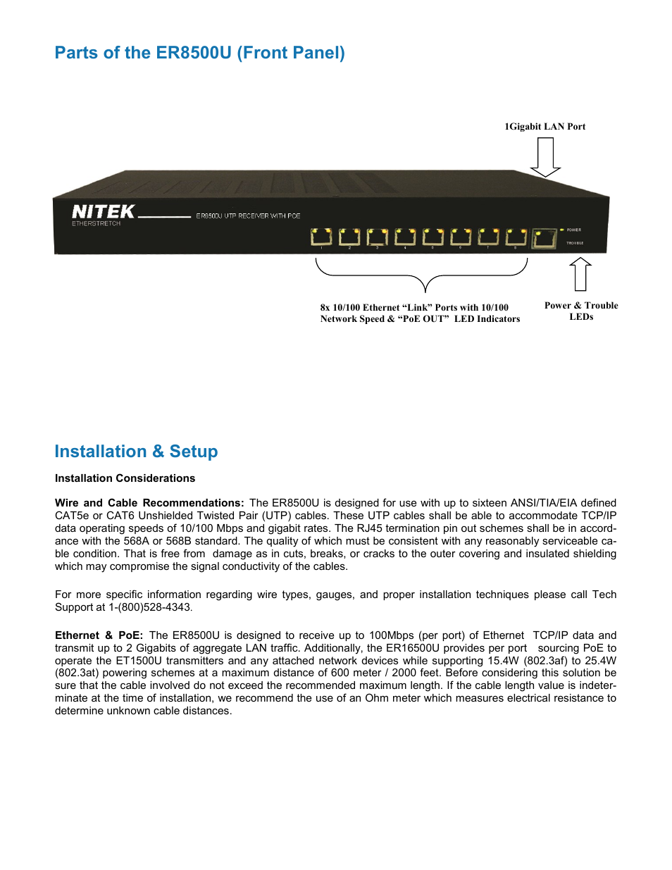 Parts of the er8500u (front panel), Installation & setup | Nitek ER8500U User Manual | Page 3 / 11