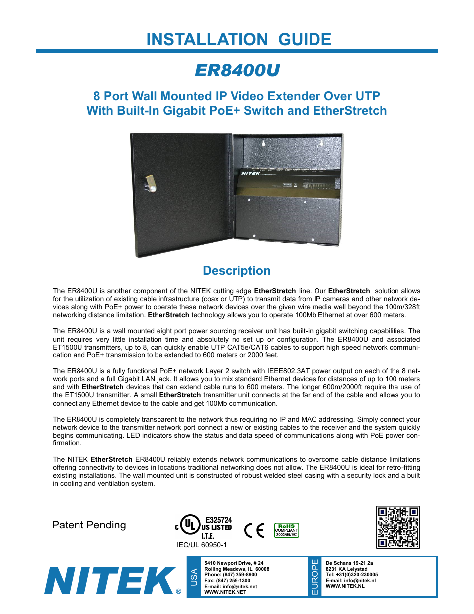 Nitek ER8400U User Manual | 12 pages