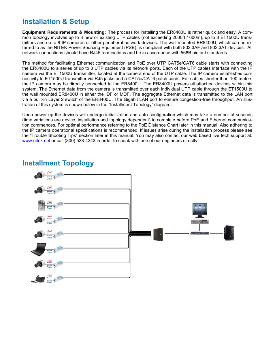 Installation & setup, Installment topology | Nitek ER8400U User Manual | Page 4 / 12