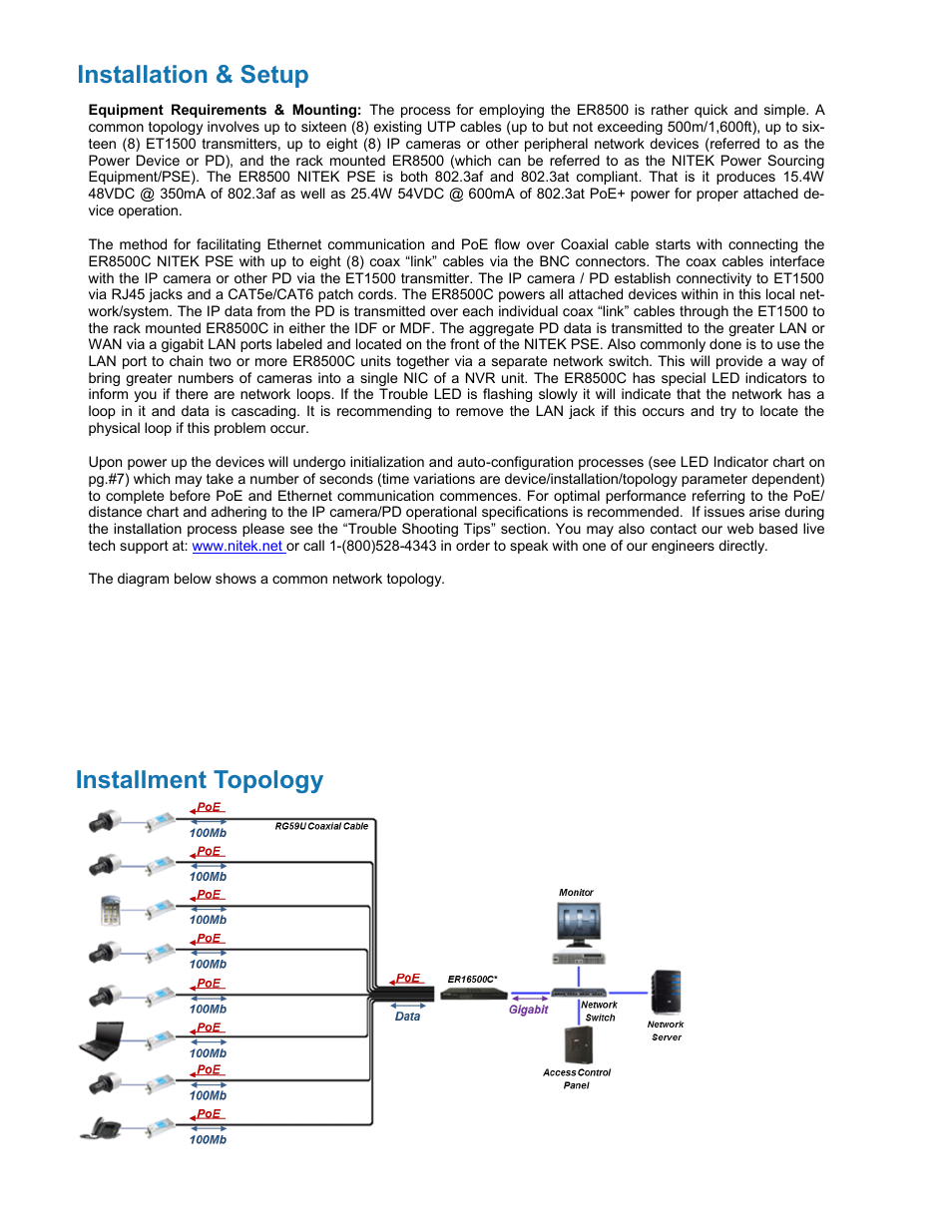 Installation & setup, Installment topology | Nitek ER8500C User Manual | Page 5 / 11