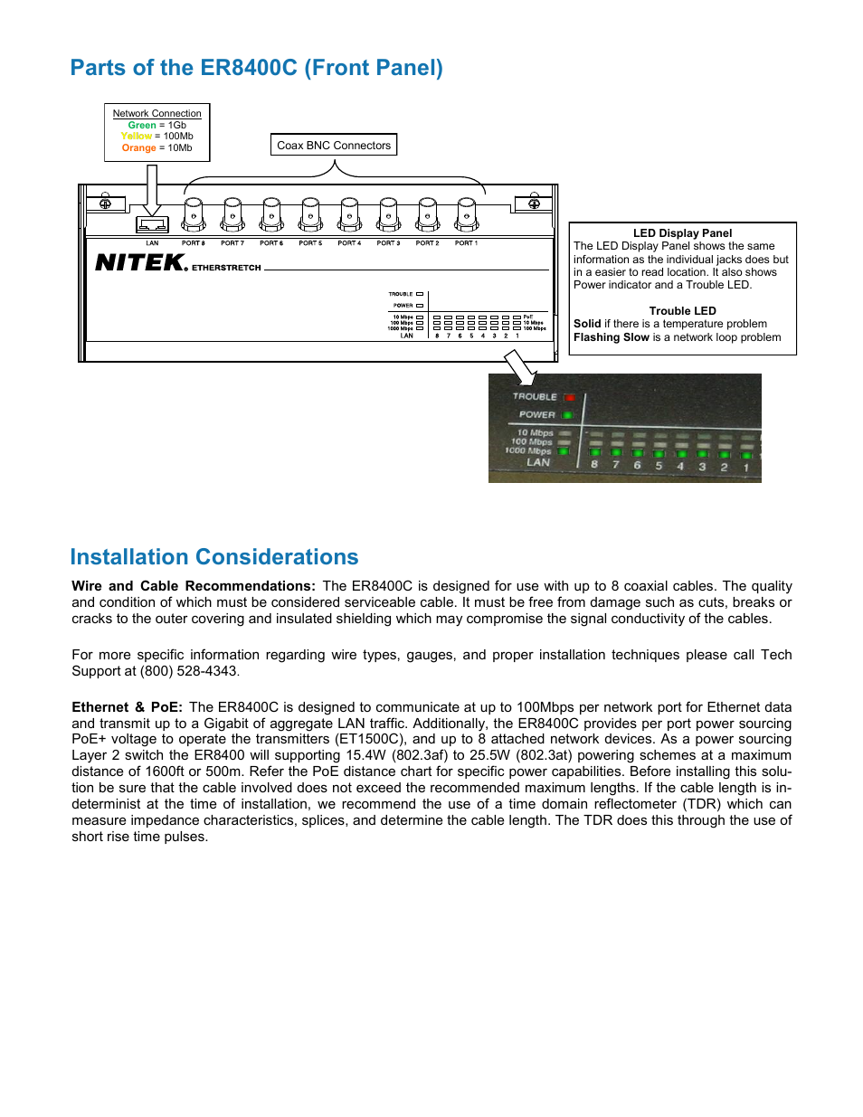 Parts of the er8400c (front panel), Installation considerations | Nitek ER8400C User Manual | Page 3 / 12