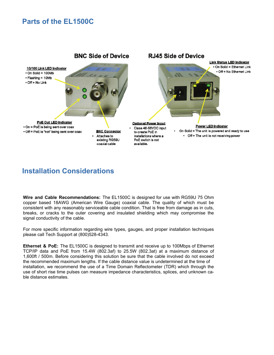 Parts of the el1500c, Installation considerations | Nitek EL4500C User Manual | Page 3 / 9